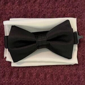 Elegant Black Bow Tie & White Handkerchief